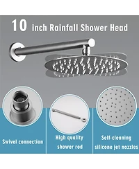 Rainsken 10 Inches Wall Mounted Shower with High Pressure Rain Shower Head and 5-Function Handheld Shower Head