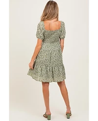 Pinkblush Maternity Light Olive Floral Tiered V-Neck Mini Dress