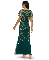Papell Studio Women's Beaded Flutter-Sleeve Blouson Gown