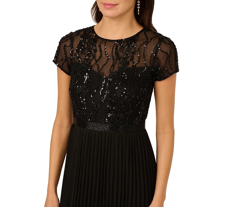 Adrianna Papell Women's Bead Pleat Long Dress