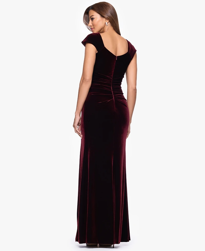 Xscape Petite Stretch Cap Sleeve Long Dress