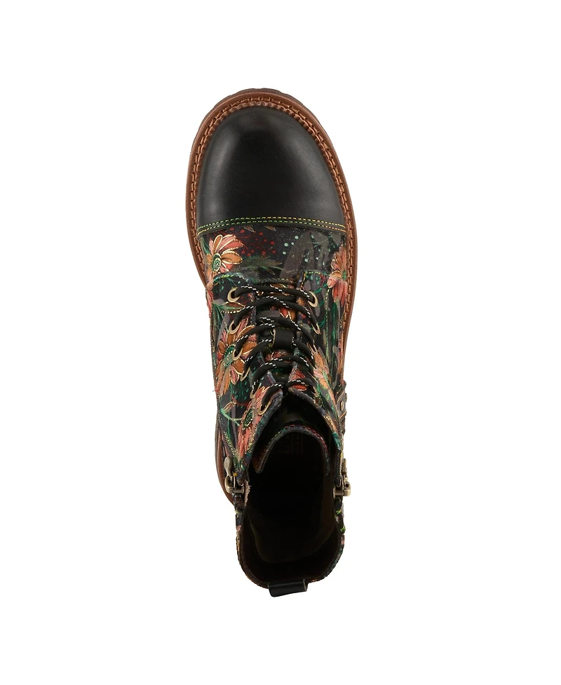 L Artiste Women s Cordea Embroidered Leather Boot with Lug Sole and Rainbow Stitching