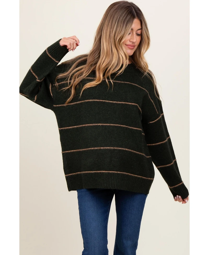 Pinkblush Olive Striped Drop Shoulder Maternity Sweater