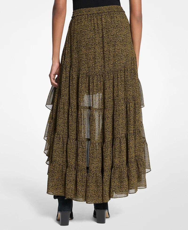 Michael Kors Women's Paisley Print Georgette High-Low Tiered Skirt