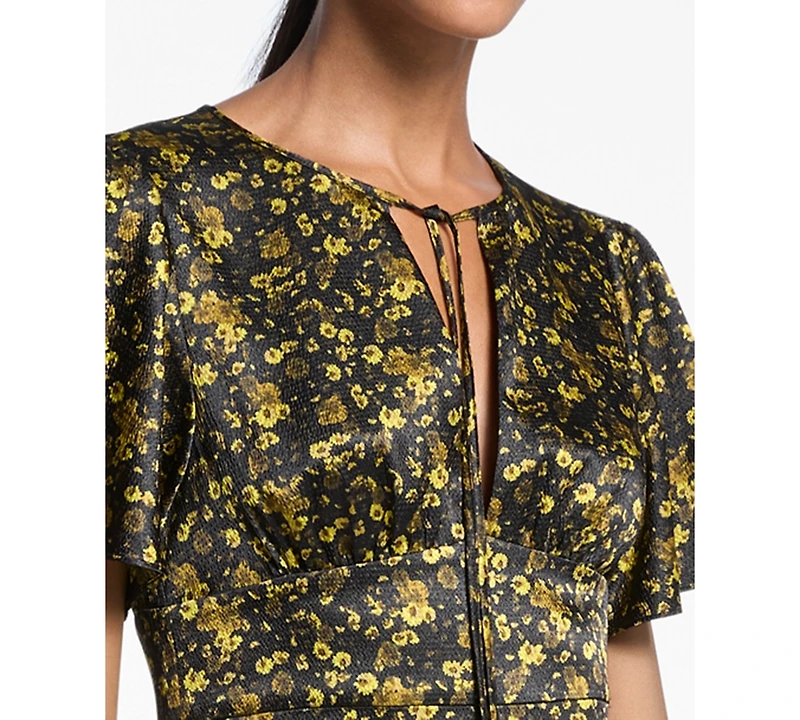 Michael Kors Women's Ruffled Sleeve Floral Midi Dress