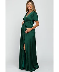 Pinkblush Maternity Green Side Slit Satin Maxi Dress