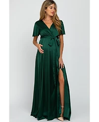 Pinkblush Maternity Green Side Slit Satin Maxi Dress