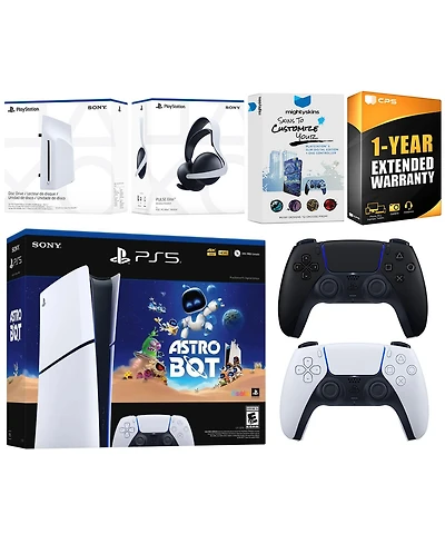 Sony PlayStation 5 Slim Digital Astro Bot Bundle with Disc Drive, Extra Controller, Pulse Elite Headset, MightySkins Voucher and 1 Year Extended Warra