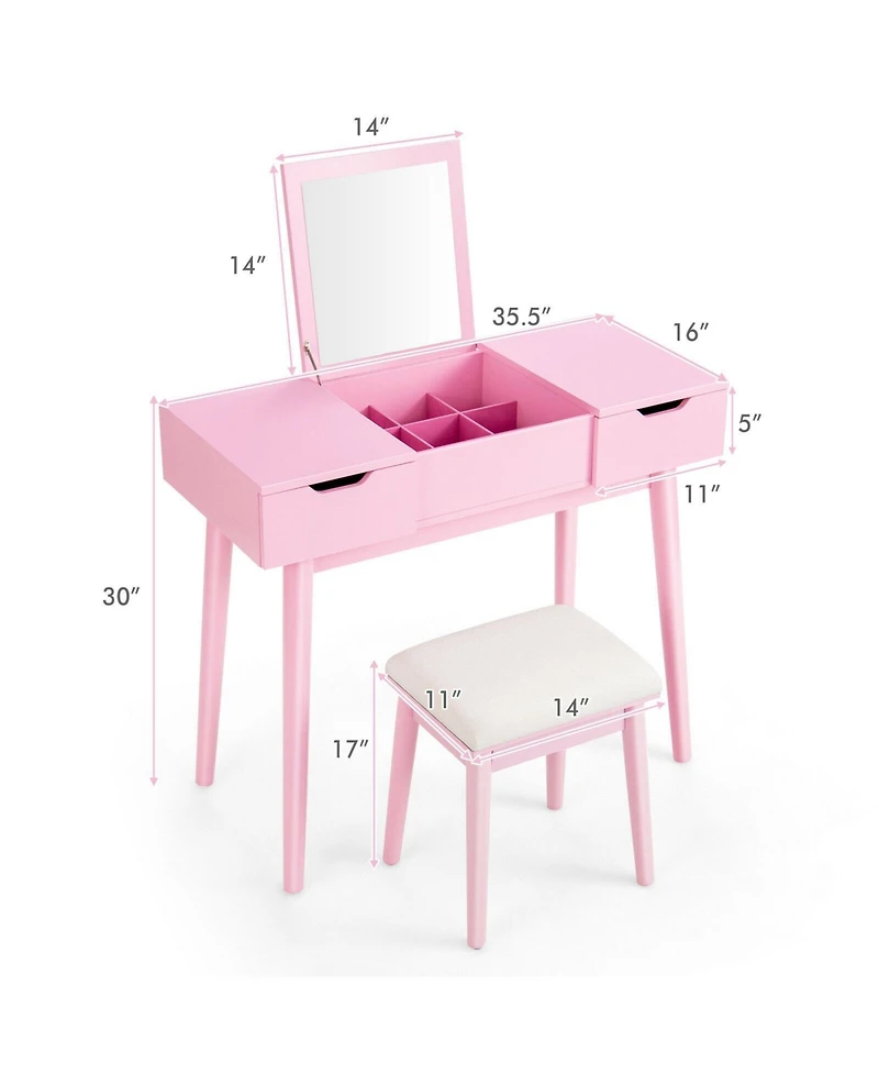 Volenca Makeup Vanity Table Set with Flip Top Mirror and 2 Drawers