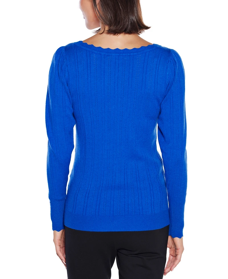 Belldini Women's Scalloped-Trim Boat Neck Sweater