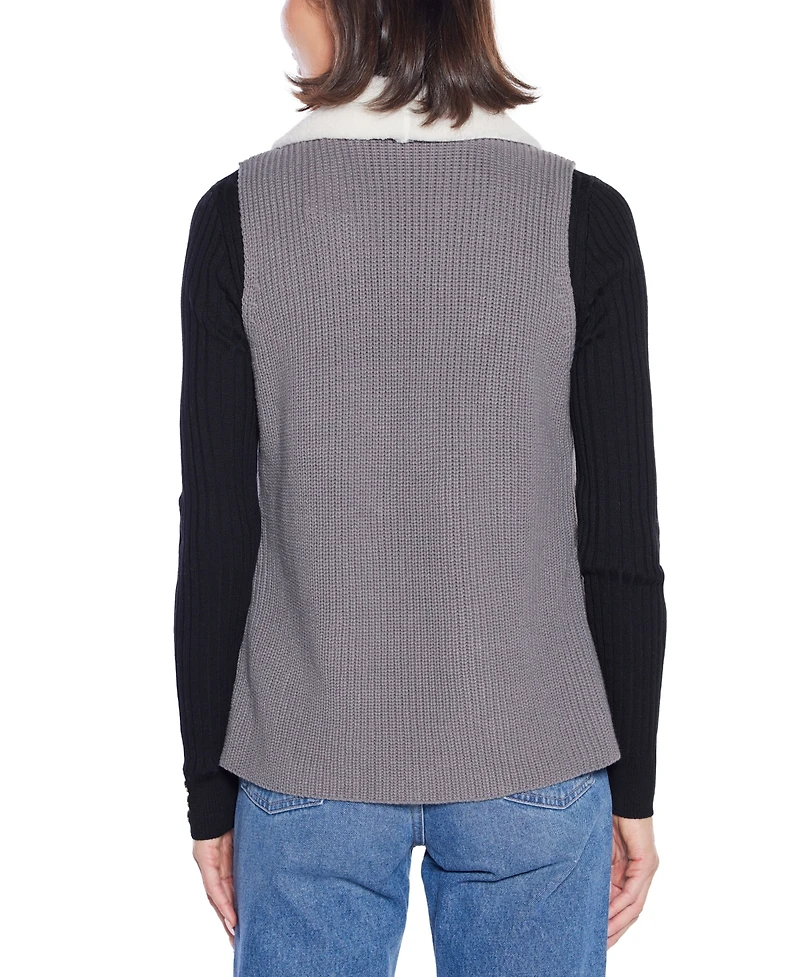 Belldini Women's Black Label Sherpa-Trim Sweater Vest