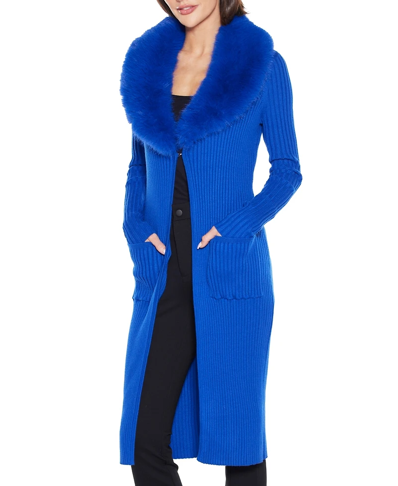 Belldini Women's Black Label Ribbed Collar Duster Cardigan Sweater