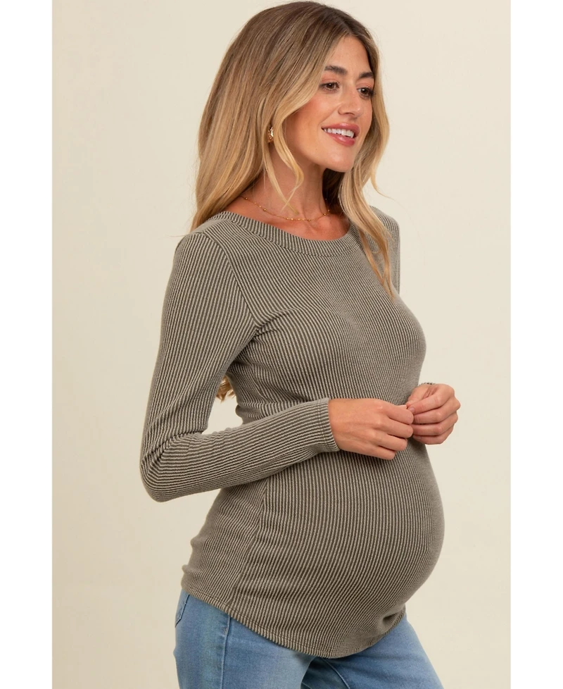 Pinkblush Maternity Charcoal Ribbed Scoop Neck Long Sleeve Top