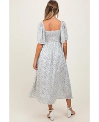 Pinkblush Maternity Blue Floral Front Tie Midi Dress