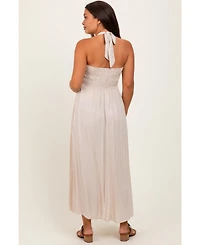 Pinkblush Cream Halter Neck Side Slit Maternity Midi Dress