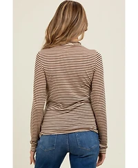 Pinkblush Mocha Striped High Neck Maternity Long Sleeve Top