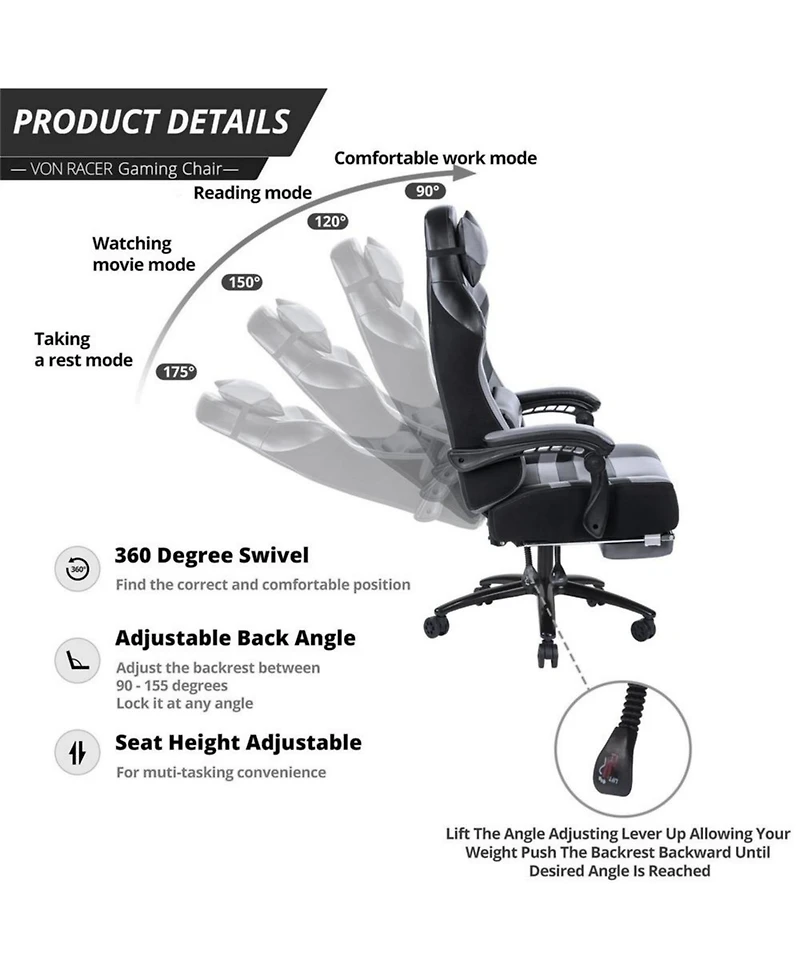 Boyel Living Seat Height Adjustable Swivel Racing Office Computer Ergonomic Video Game Chair