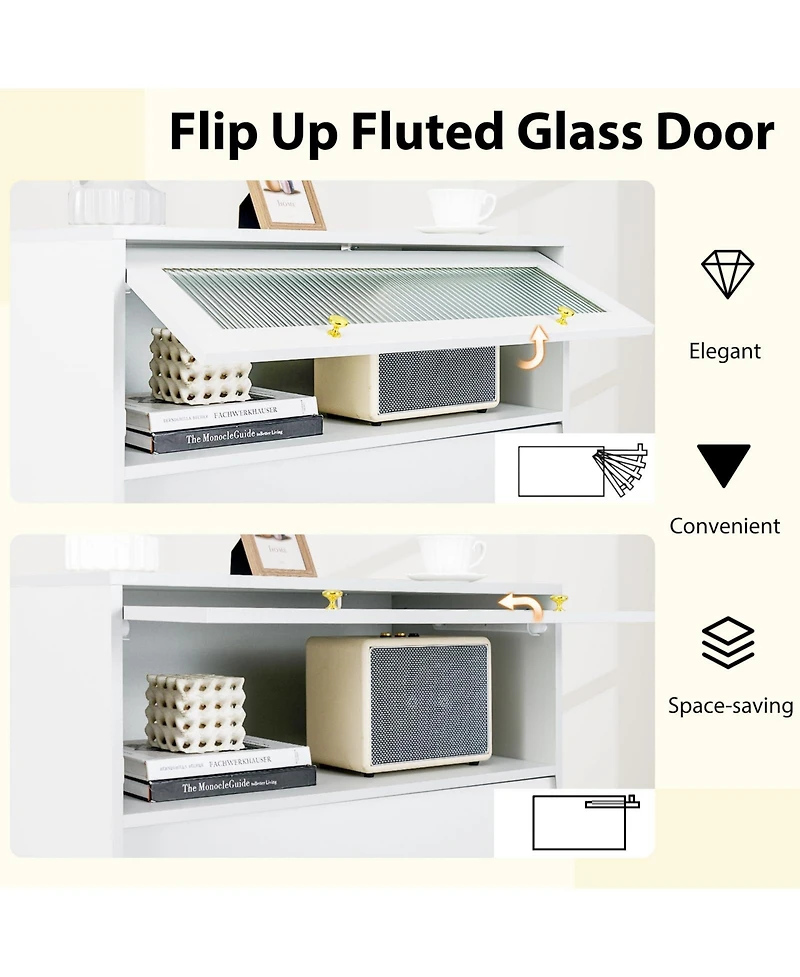 Volenca 4 Drawer Modern Storage Cabinet with Flip Up Fluted Glass Door