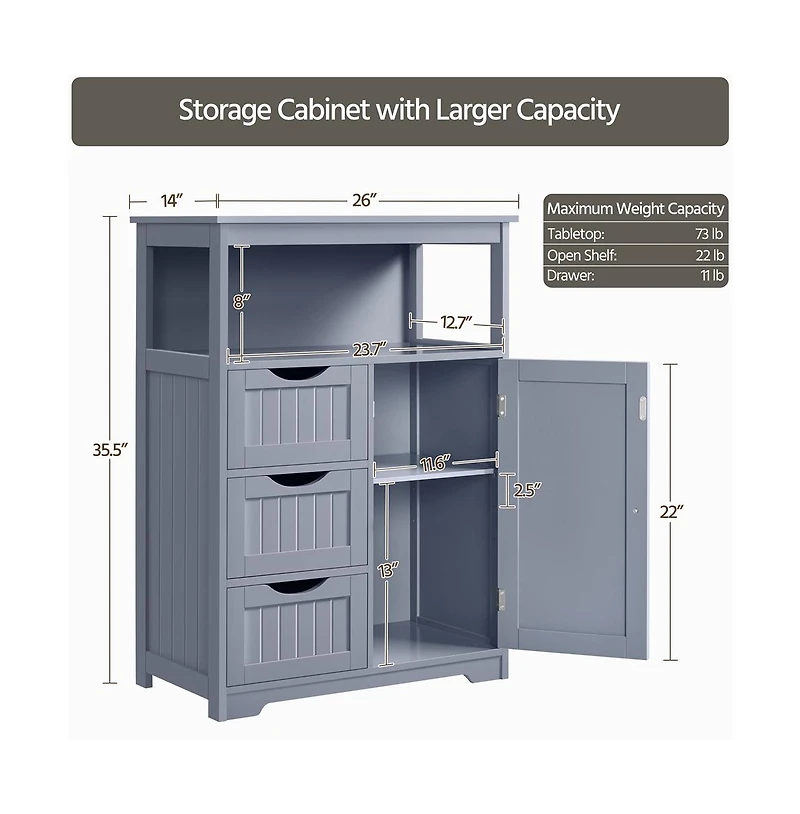 Yaheetech 35.5" H Bathroom Floor Cabinet wirh 1 Door and 3 Drawers