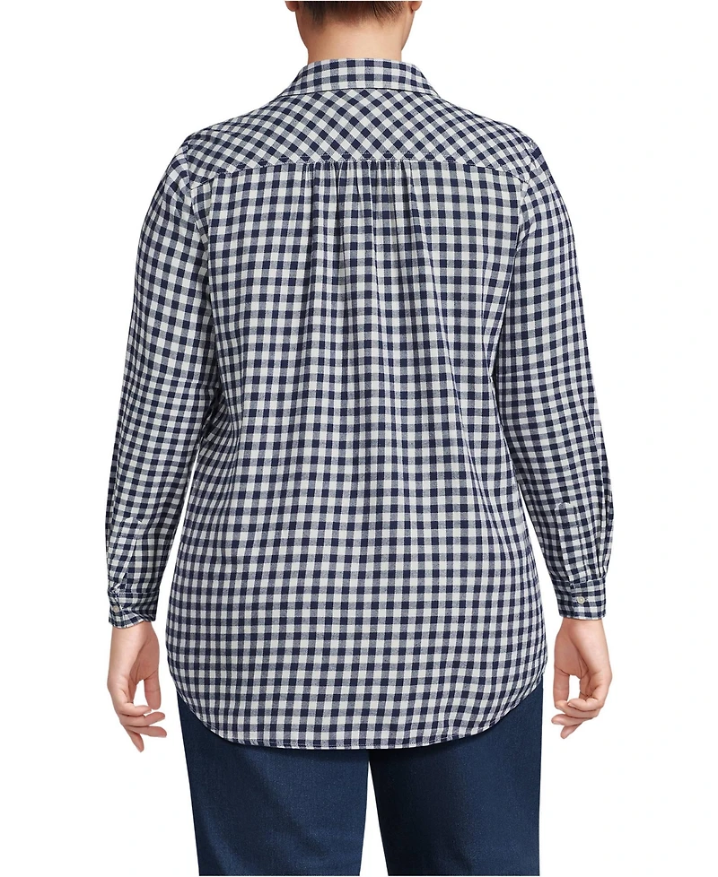 Lands' End Plus Flannel Boyfriend Long Sleeve Shirt
