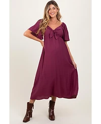 Pinkblush Maternity Plum Front Tie Ruffle Sleeve Midi Dress