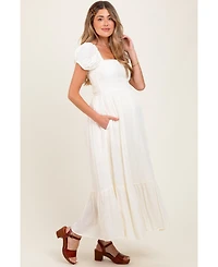Pinkblush Ivory Ruffle Detail Square Neck Maternity Maxi Dress