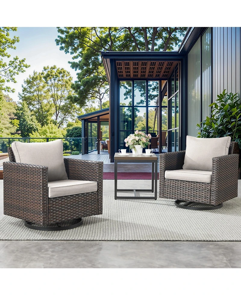 Gymojoy U-Frame 2-Piece Swivel Glider Wicker Outdoor Rocking Chair with Olefin Cushions