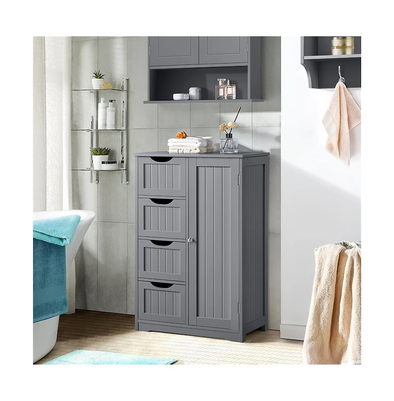 32.5" H Wooden Bathroom Cabinet 4 Drawers & Cupboard