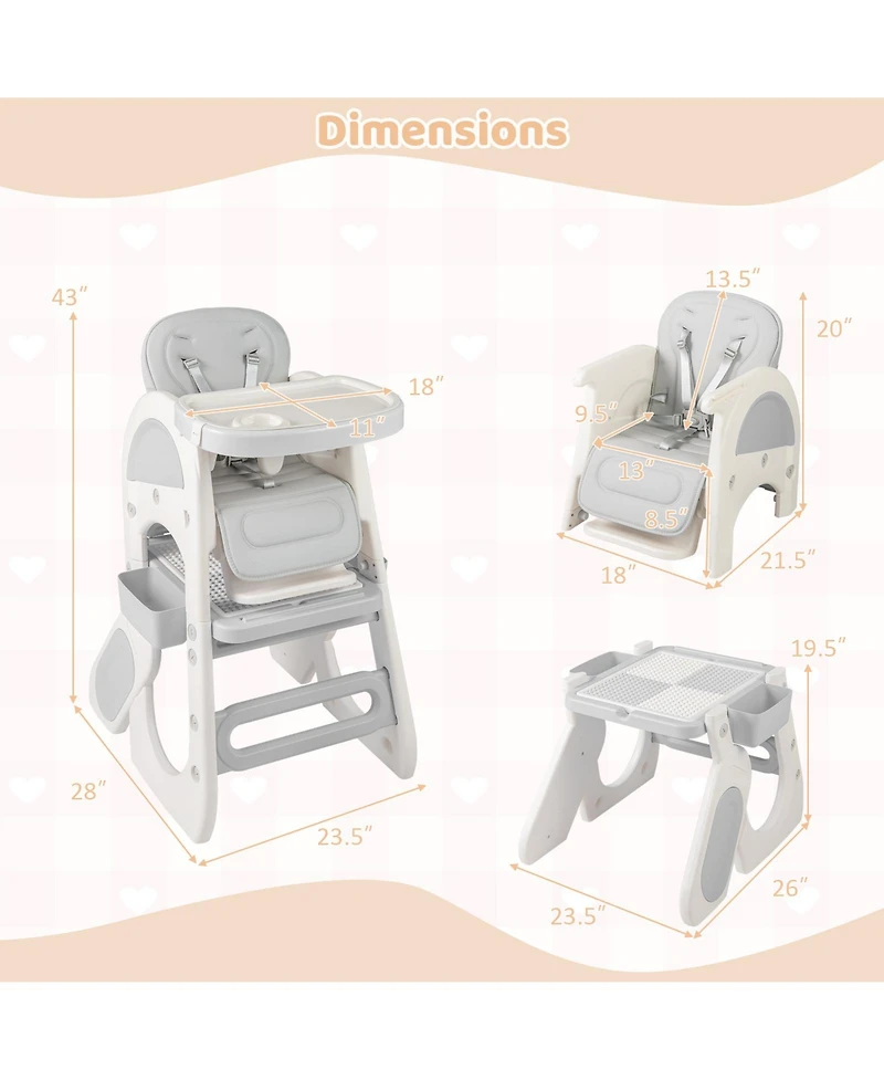 Gymax Convertible Baby Tall Chair 2-Tier Food Tray Feeding Chair for 18+ Month Olds