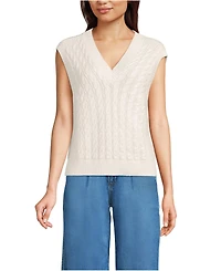 Lands' End Women's Drifter Modern Cable V Neck Vest Sweater
