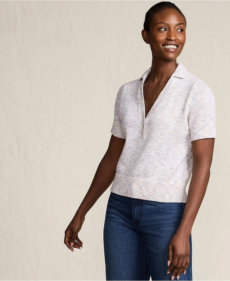 Lands' End Women's Cotton Blend Short Sleeve Polo Sweater