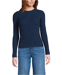 Lands' End Women's Cotton Blend Marl Ribbed Crew Neck Sweater