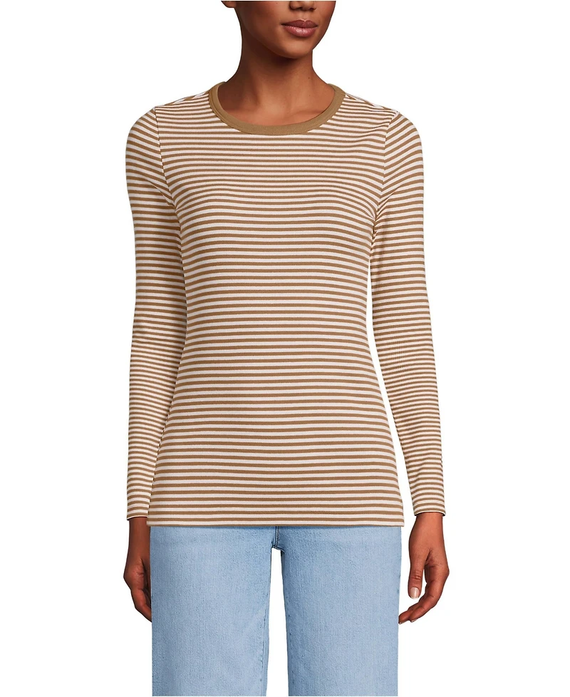 Lands' End Women's Tall Long Sleeve Micro Rib T-Shirt