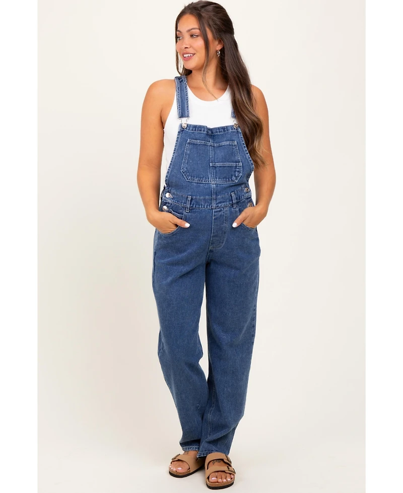 Pinkblush Blue Wash Rolled Cuff Denim Overalls