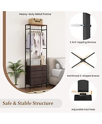 Volenca Freestanding Closet Organizer with 3-position Hanging Rod and Storage Shelves