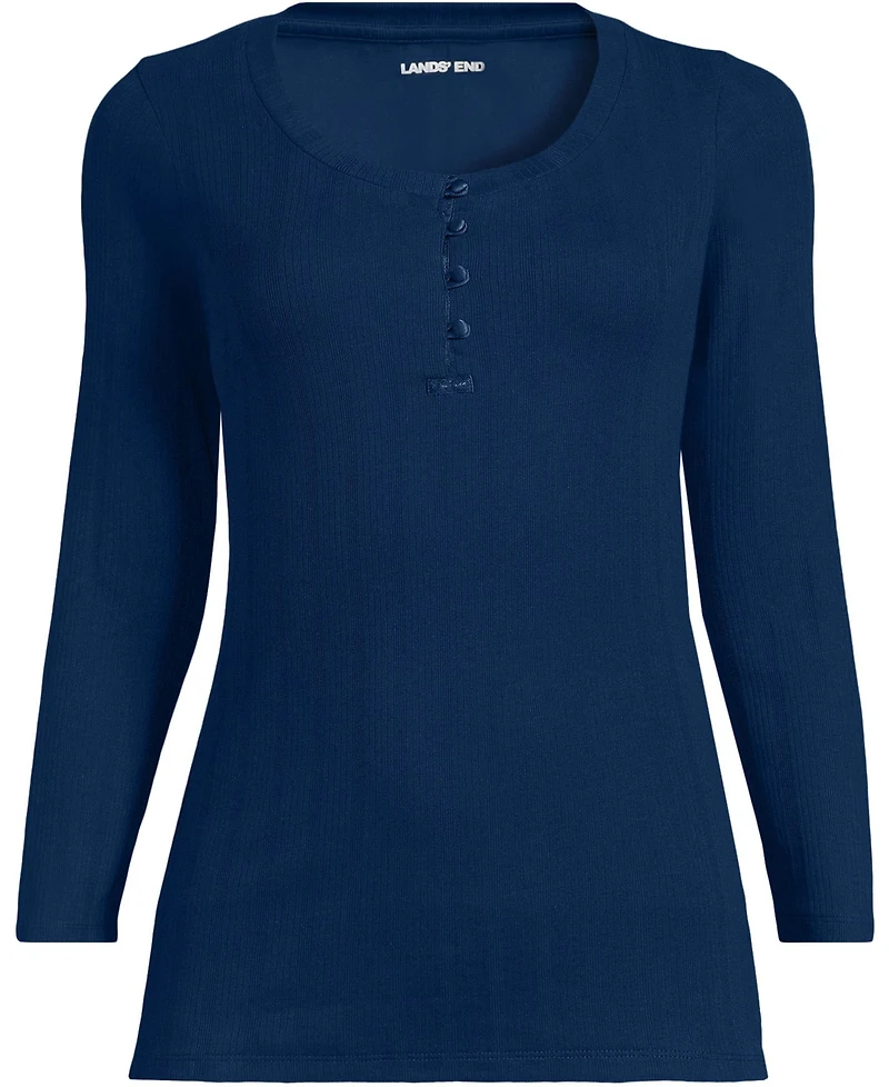 Lands' End Women's 3/4 Sleeve Variegated Micro Rib Henley