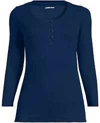 Lands' End Women's 3/4 Sleeve Variegated Micro Rib Henley