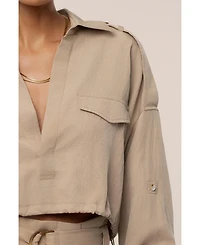 Jluxlabel Women's Oasis Collared Crop Top