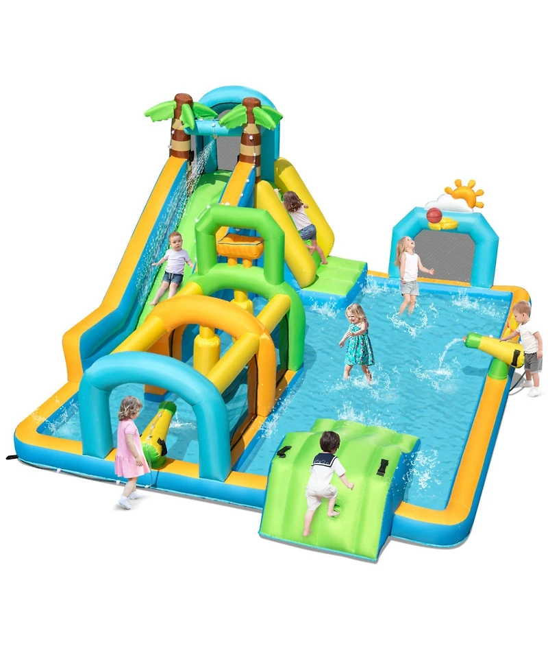 Gymax Inflatable Water Slide w/Splash Pool Climbing Wall Football Goal Blower Excluded
