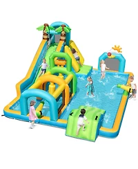 Gymax Inflatable Water Slide w/Splash Pool Climbing Wall Football Goal Blower Excluded