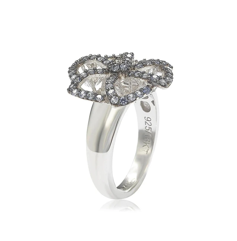 Suzy Levian Sterling Silver Sapphire & Created White Sapphire Flower Ring