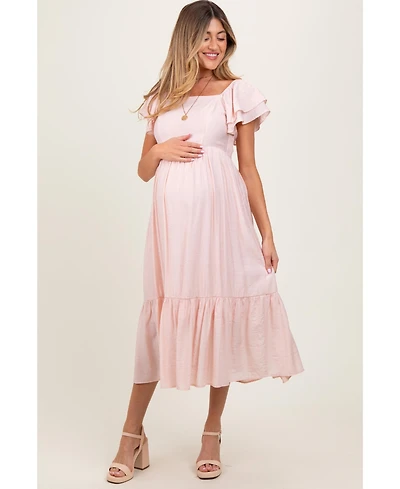 Pinkblush Light Pink Flutter Sleeve Maternity Midi Dress