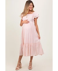 Pinkblush Light Pink Flutter Sleeve Maternity Midi Dress
