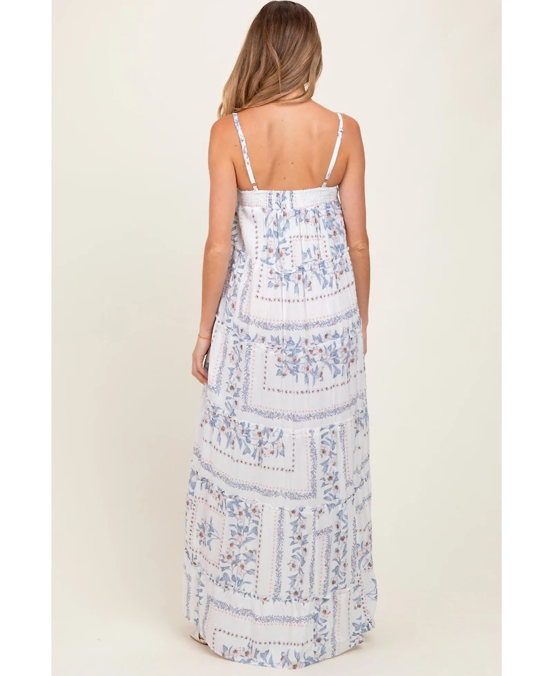 Pinkblush Light Blue Hi-Lo Spaghetti Strap Patchwork Ruffle Maternity Maxi Dress
