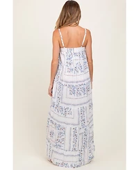 Pinkblush Light Blue Hi-Lo Spaghetti Strap Patchwork Ruffle Maternity Maxi Dress