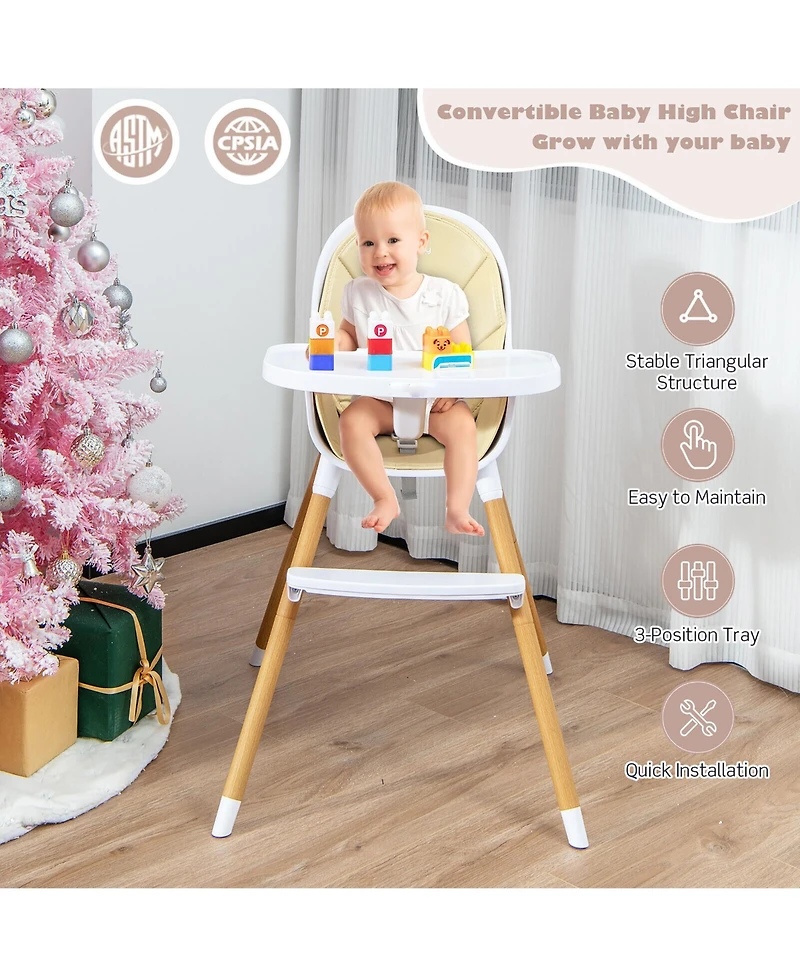 Gymax Baby 4-in-1 Convertible High Chair Feeding Chair w/Adjustable Tray
