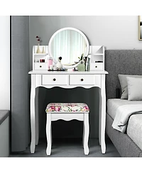 Volenca Makeup Vanity Table Set with 360° Pivoted Round Mirror
