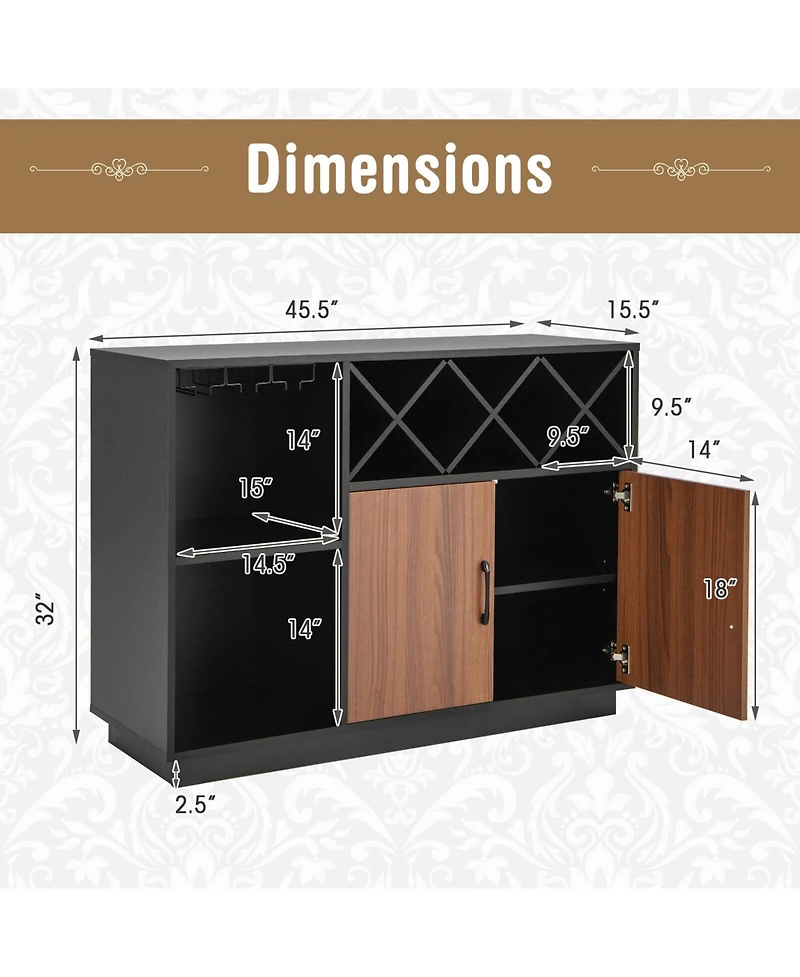 Volenca Industrial Sideboard Cabinet with Removable Wine Rack and Glass Holder