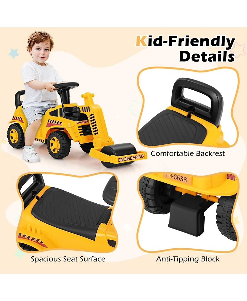 Toddler Ride on Car with Adjustable Roller and Under-Seat Storage