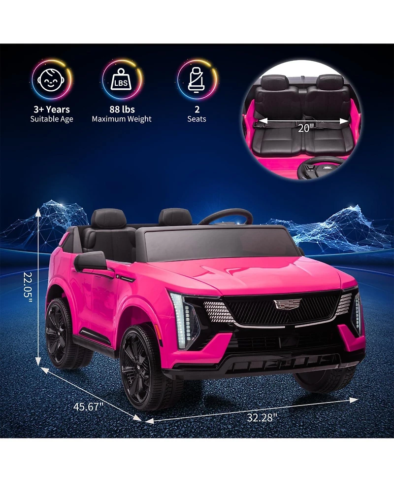 2 Seater Ride on Truck, 24V Licensed Cadillac Kids Car Electric Vehicles w/Remote Control, 3 Speeds, Led Lights